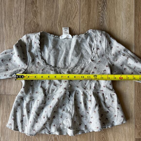 KIRIOUS Women's Long Sleeve Button Front Crop Top Size S In Grey Multi - Picture 5 of 7